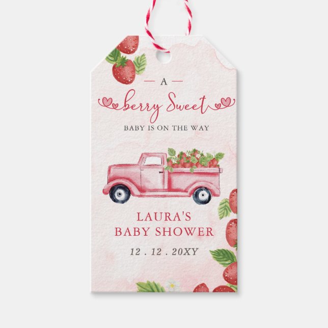 Strawberry Pink Red Berry Sweet Baby Dusche Geschenkanhänger (Vorderseite)
