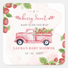 Strawberry Pink Red Berry Sweet Baby Dusche Quadratischer Aufkleber