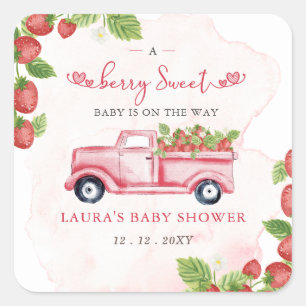 Strawberry Pink Red Berry Sweet Baby Dusche Quadratischer Aufkleber