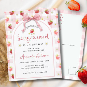 Strawberry Pink Ribbon Berry Sweet Baby Dusche Postkarte