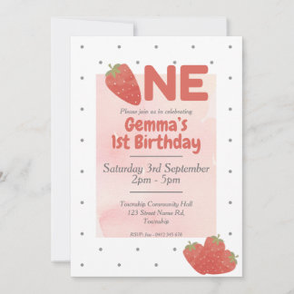 Strawberry Polka Dot 1. Geburtstag Einladung