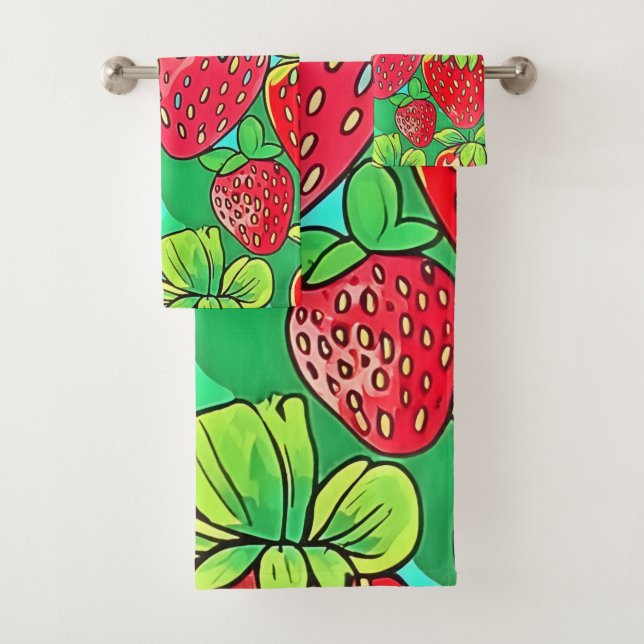 Strawberry Pop Art Pattern Badhandtuch Set (Insitu)