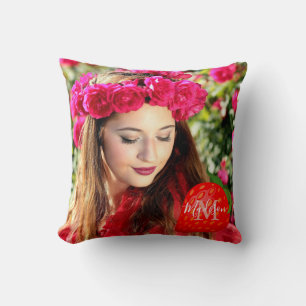 Strawberry Power Girl Monogram Initial Name Throw Kissen