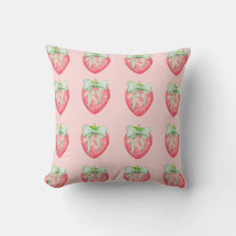 Strawberry Print Green Bow Coquette Kids Girl Room Kissen