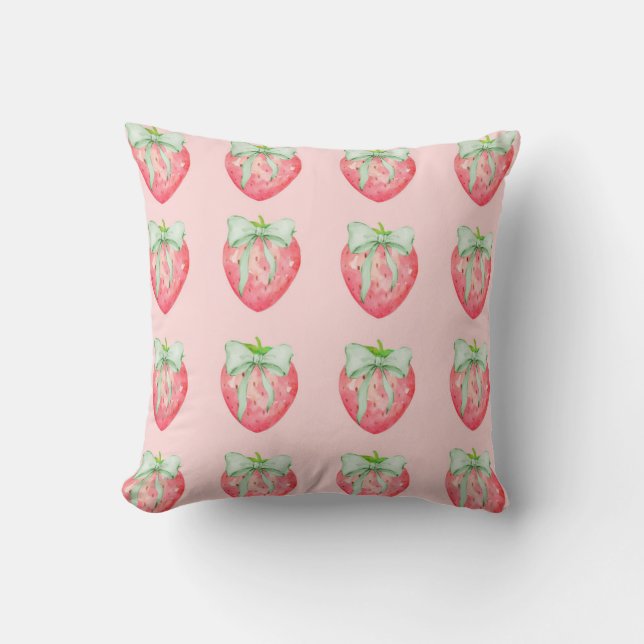 Strawberry Print Green Bow Coquette Kids Girl Room Kissen (Vorderseite)