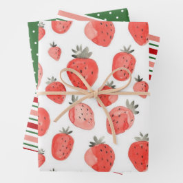 Strawberry Print/Pattern Wrapping Paper Sheets Geschenkpapier Set