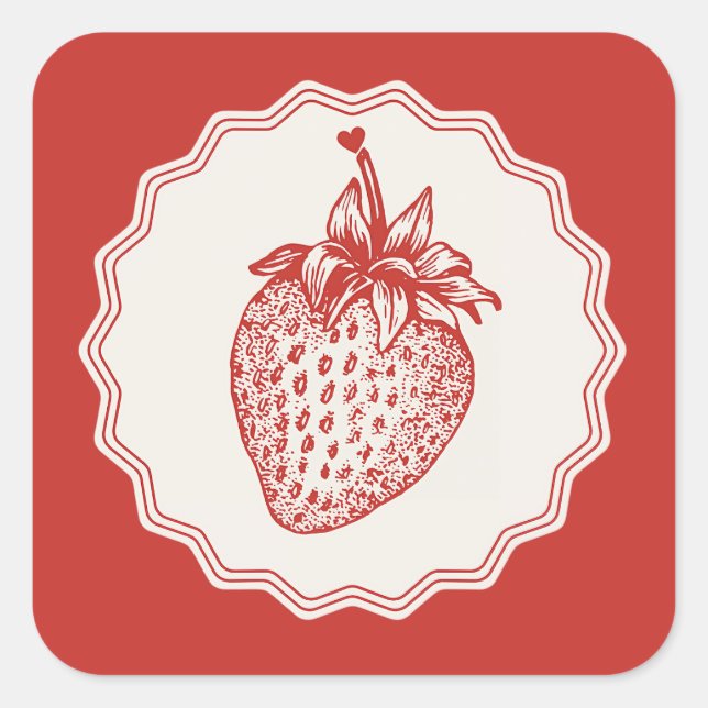 Strawberry Quadratischer Aufkleber (Vorderseite)