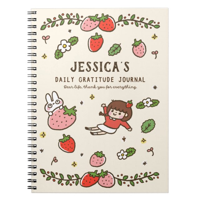Strawberry Rabbit Dankbarkeit Journal Personalisie Notizblock (Vorderseite)
