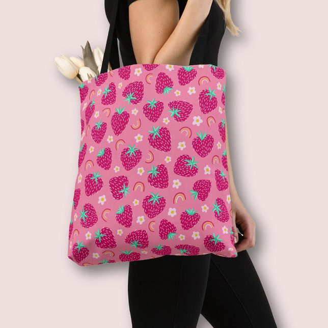 Strawberry Rainbow Daisy-Muster (Strawberry Flowers and rainbow patterned tote bag)