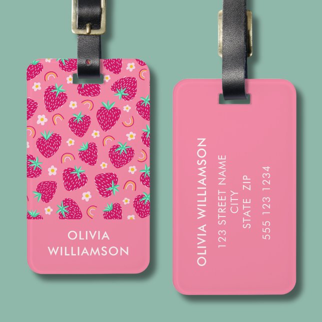Strawberry Rainbow Daisy-Muster Gepäckanhänger (Strawberry Rainbow Daisy personalized luggage tag)