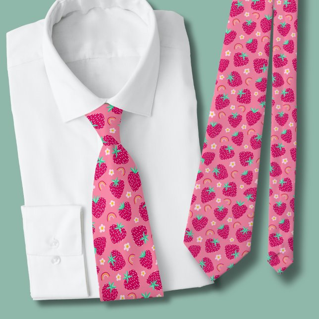 Strawberry Rainbow Daisy-Muster Krawatte (Strawberry daisy rainbow summer tie)