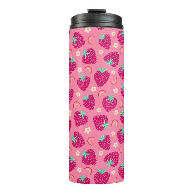 Strawberry Rainbow Daisy-Muster Thermosbecher (Vorderseite)