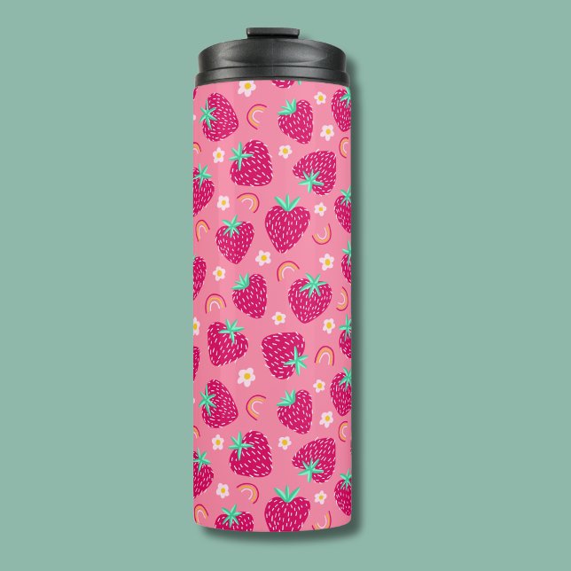 Strawberry Rainbow Daisy-Muster Thermosbecher (Pink strawberry daisy thermal tumbler)