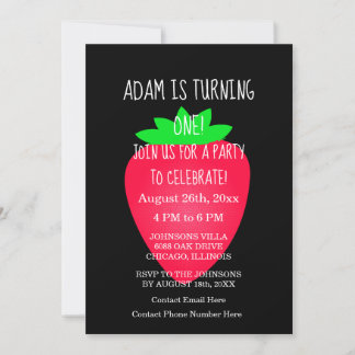 Strawberry Red Black Custom 1. Geburtstag Party Einladung