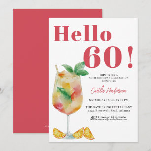 Strawberry Red Cocktail Drink 60. Geburtstag Einladung