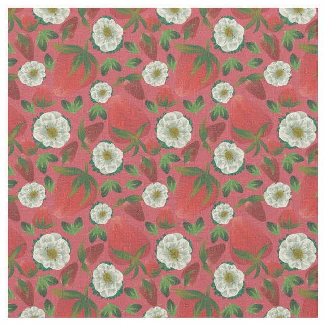 Strawberry Red Floral Muster Stoff (Nahaufnahme)