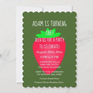 Strawberry Red Green Custom 1. Geburtstag Party Einladung