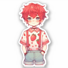 Strawberry Red Hair Anime Boy Aufkleber