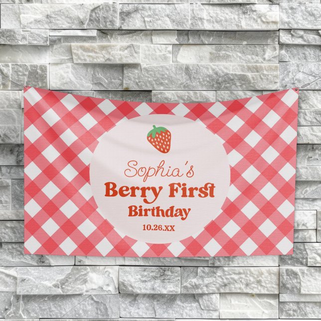 Strawberry Red Pink Berry Erster Geburtstag Party Banner (Von Creator hochgeladen)