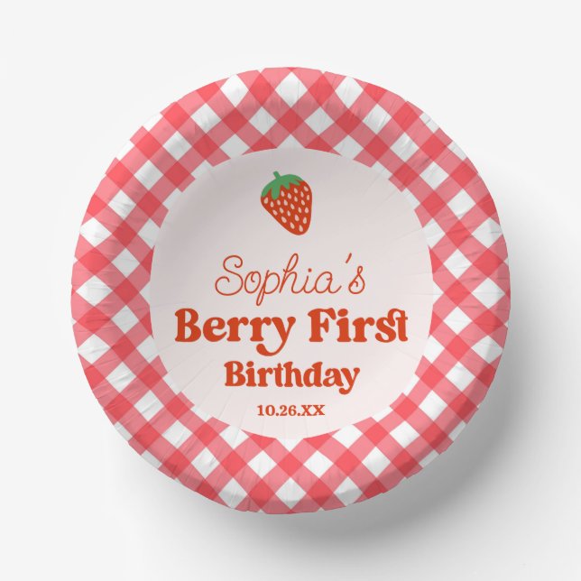 Strawberry Red Pink Berry Erster Geburtstag Party Pappteller (Vorderseite)