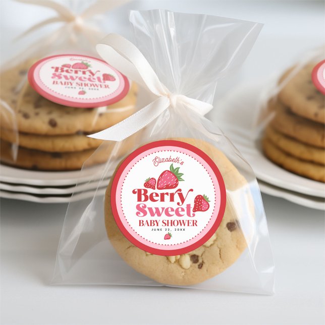 Strawberry Red Pink Berry Sweet Baby Dusche Runder Aufkleber (Von Creator hochgeladen)