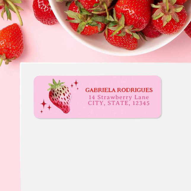 Strawberry Rosa und Rot (Watercolor Strawberry Pink and Red Label)