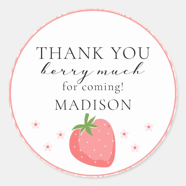 Strawberry Round Stickers Berry First Birthday (Vorderseite)