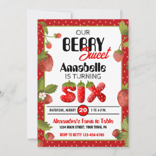 Strawberry Sechste Geburtstagsparty Einladung