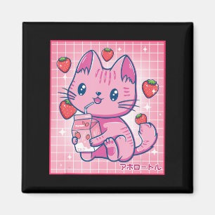 Strawberry Shake Strawberry Milk Kat Kawaii Neko G Magnet
