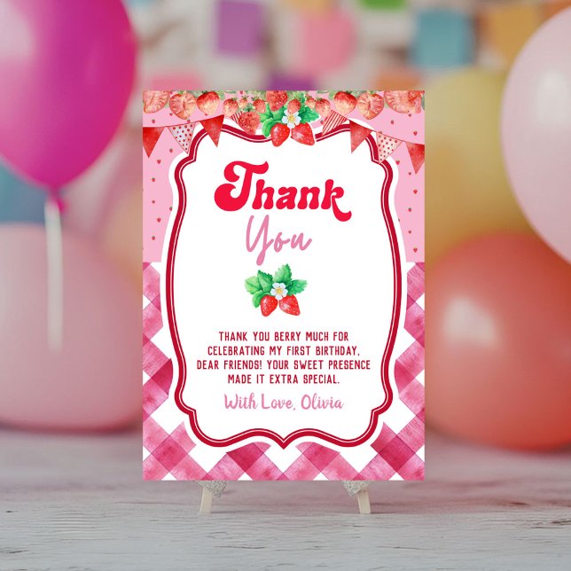 Strawberry Shortcake 1st Birthday Thank You Card Einladung (Thank You card strawberry shortcake berry first birthday party)