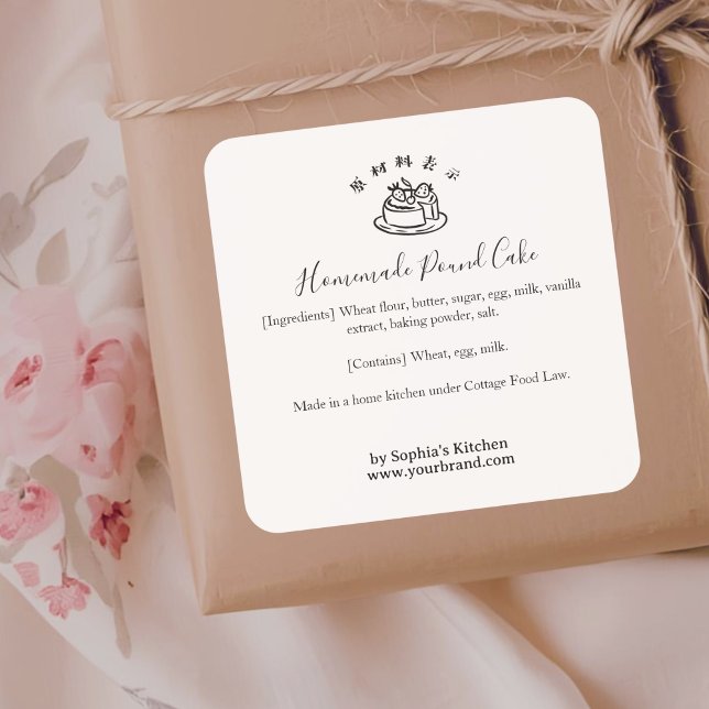 Strawberry Shortcake Cake Minimalist Ingredient Quadratischer Aufkleber (Von Creator hochgeladen)