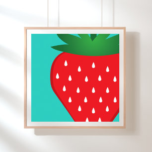 Strawberry Simple Red Aquamarin Bright Modern Fruc Poster