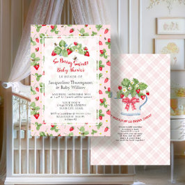 Strawberry So Berry Sweet Pink Gingham Girl Shower Einladung