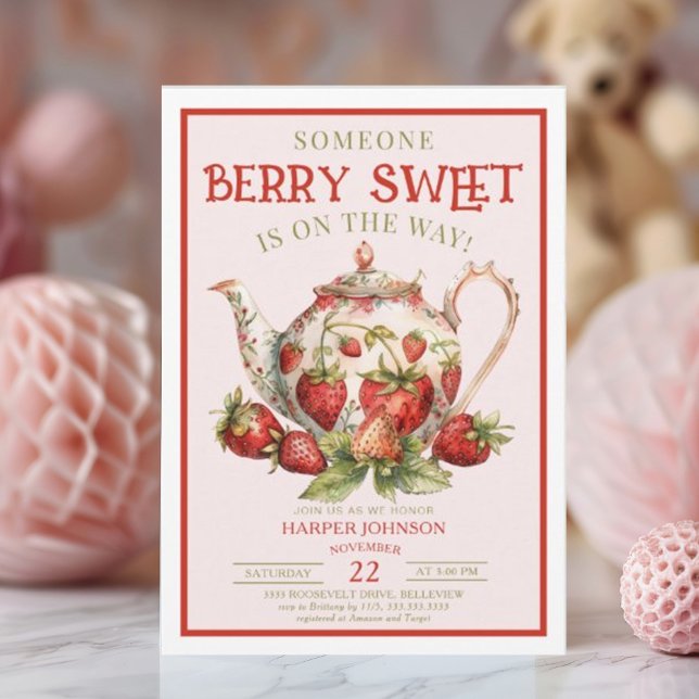 Strawberry Someone Berry Sweet Baby Shower Einladung (Von Creator hochgeladen)