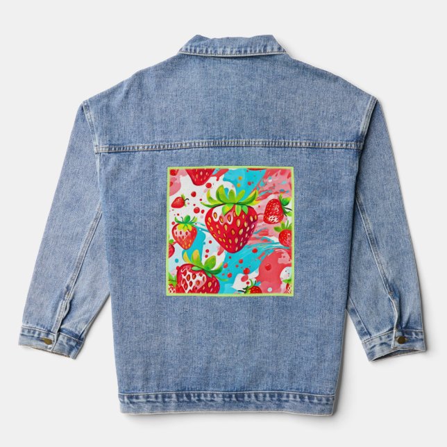 Strawberry Splash Muster Jeansjacke (Rückseite)