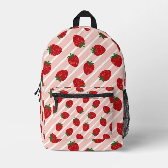 Strawberry Stripe Delight Bedruckter Rucksack (Vorderseite)