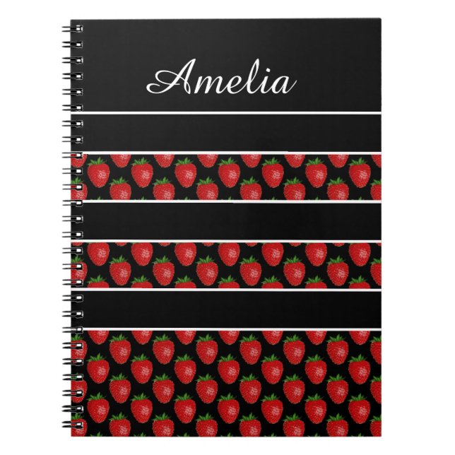 Strawberry Stripes Black Personalised Notizblock (Vorderseite)