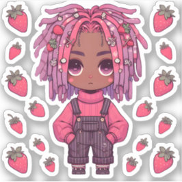 Strawberry Sullen: Kawaii Dark Skin Anime Boy Aufkleber