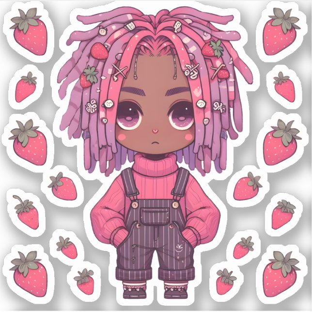Strawberry Sullen: Kawaii Dark Skin Anime Boy Aufkleber (Vorderseite)