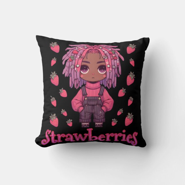 Strawberry Sullen: Kawaii Dark Skin Anime Boy Kissen (Vorderseite)