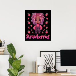 Strawberry Sullen: Kawaii Dark Skin Anime Boy Poster
