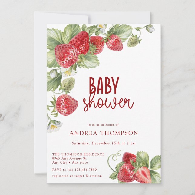 Strawberry | Summer Baby Shower Invitation Einladung (Vorderseite)
