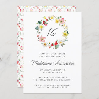 Strawberry Summer Blume Wreath 16. Geburtstag Einladung