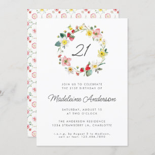 Strawberry Summer Blume Wreath 21. Geburtstag Einladung