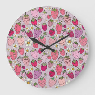 Strawberry Summer Seamless Pattern Große Wanduhr