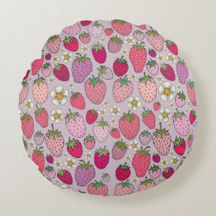 Strawberry Summer Seamless Pattern Rundes Kissen