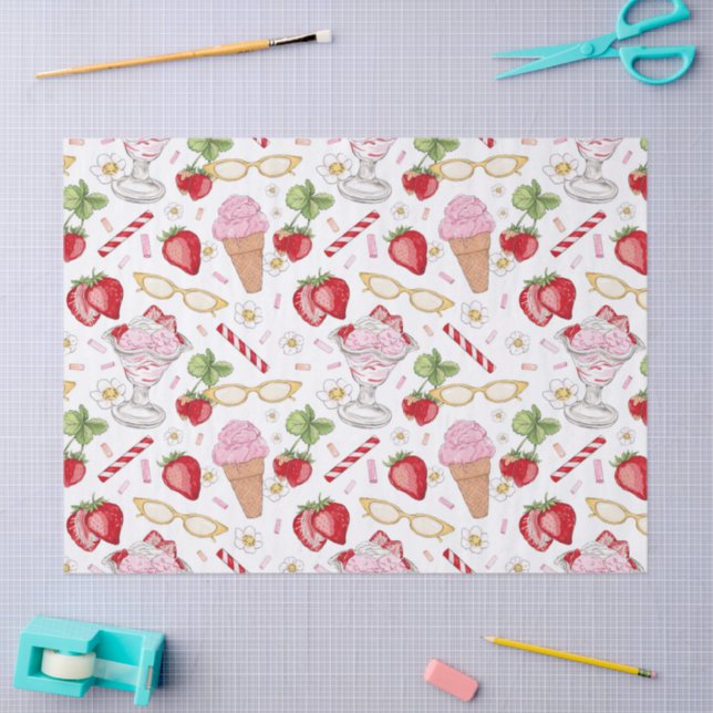 Strawberry Sundae Pattern Seidenpapier (Basteln)