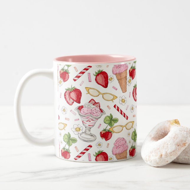 Strawberry Sundae Pattern Zweifarbige Tasse (Mit Donut)