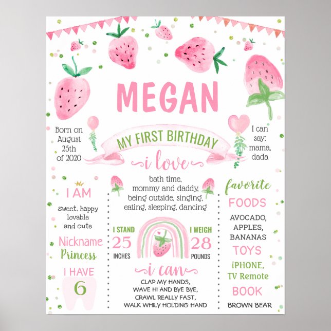 Strawberry Sweet a Birthday Meilenstein Poster (Vorne)