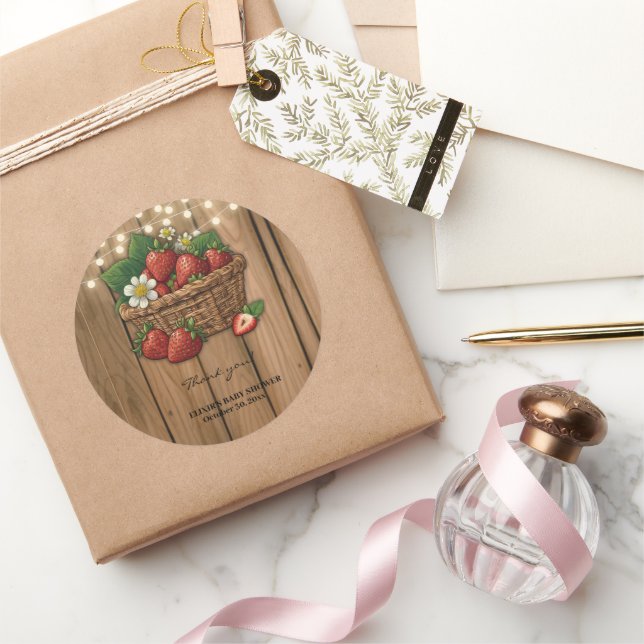 Strawberry Sweet Basket Baby Dusche Runder Aufkleber (Schenken)